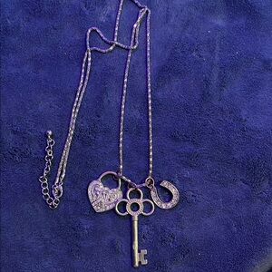 Silver Heart Key Horseshoe Necklace